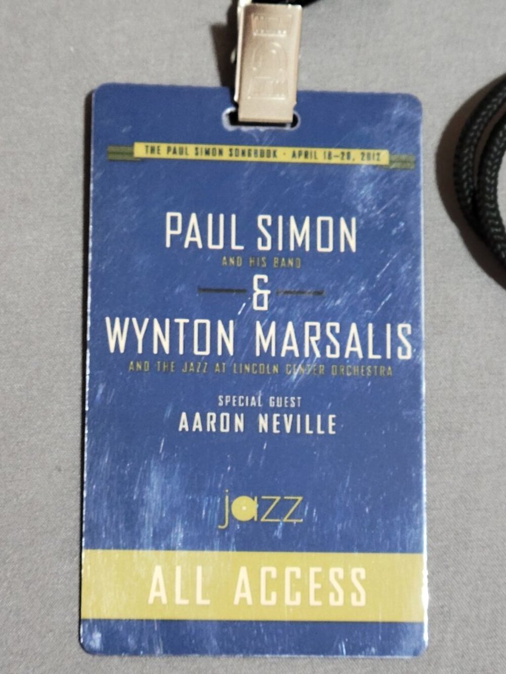 2012 Paul Simon & Wynton Marsalis All Access Credential Jazz at Lincoln Center